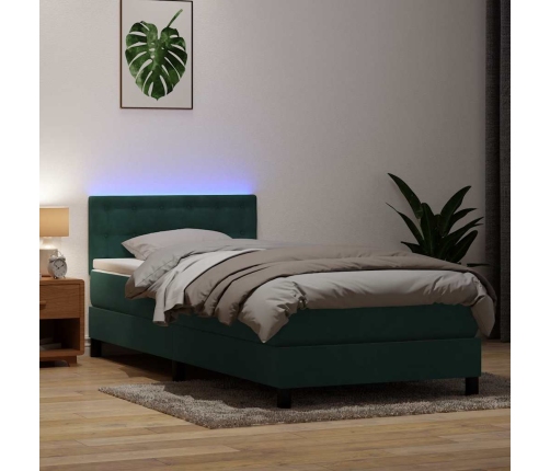 Cama box spring con colchón terciopelo verde oscuro 80x220 cm