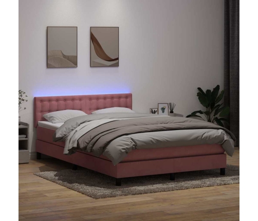 Cama box spring con colchón terciopelo rosa 140x220 cm