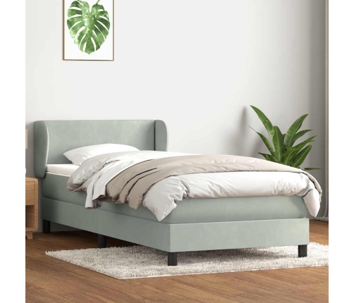 Cama box spring con colchón terciopelo gris claro 80x210 cm