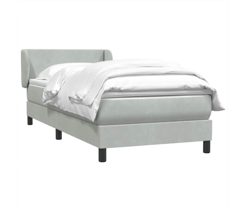 Cama box spring con colchón terciopelo gris claro 80x210 cm