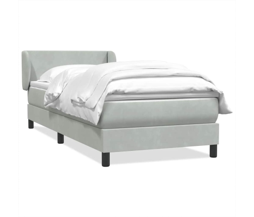 Cama box spring con colchón terciopelo gris claro 80x210 cm