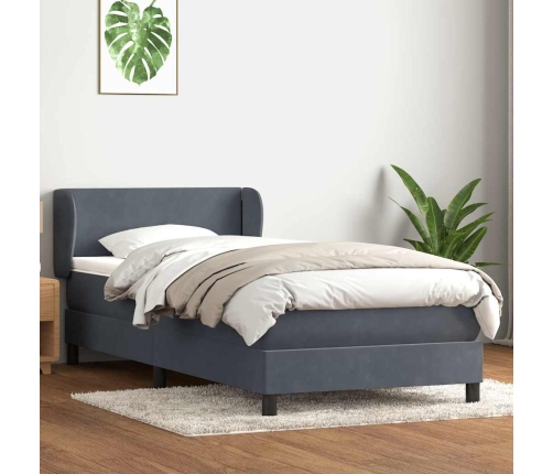 Cama box spring con colchón terciopelo gris oscuro 80x210 cm