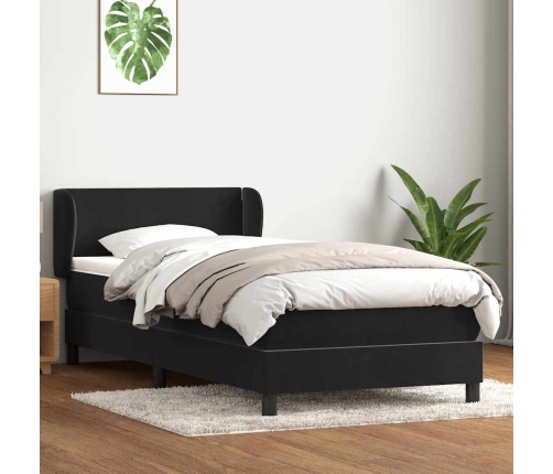 Cama box spring con colchón cuero sintético negro 80x210 cm