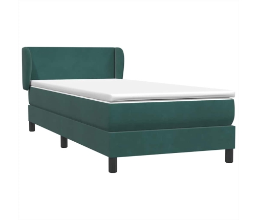 Cama box spring con colchón terciopelo verde oscuro 80x210 cm