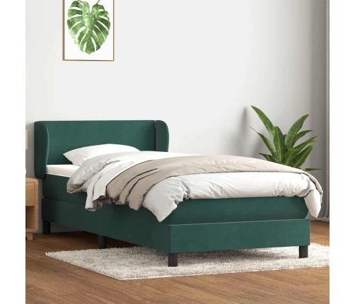 Cama box spring con colchón terciopelo verde oscuro 80x210 cm