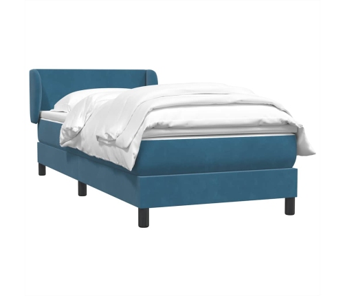 Cama box spring con colchón terciopelo azul oscuro 80x210 cm