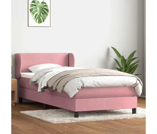 Cama box spring con colchón terciopelo rosa 80x210 cm