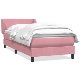 Cama box spring con colchón terciopelo rosa 80x210 cm