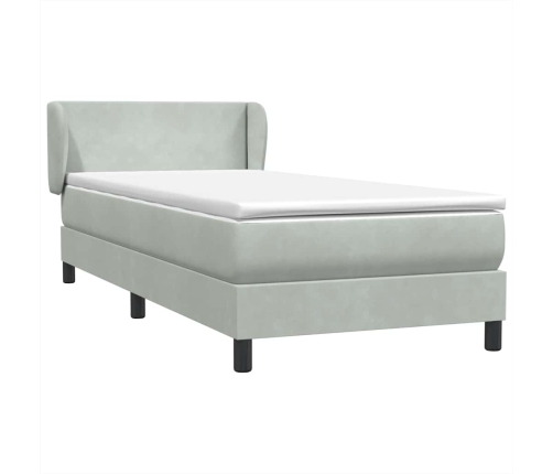 Cama box spring con colchón terciopelo gris claro 90x210 cm