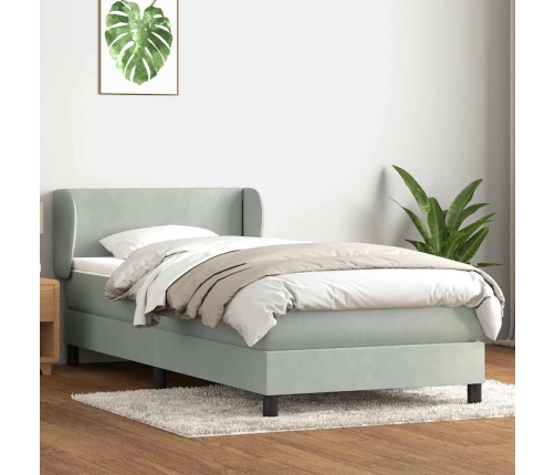 Cama box spring con colchón terciopelo gris claro 90x210 cm