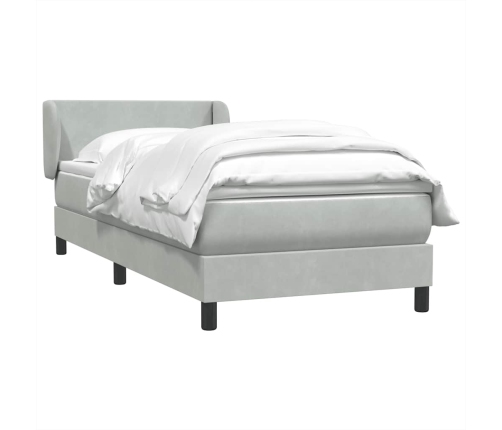 Cama box spring con colchón terciopelo gris claro 90x210 cm