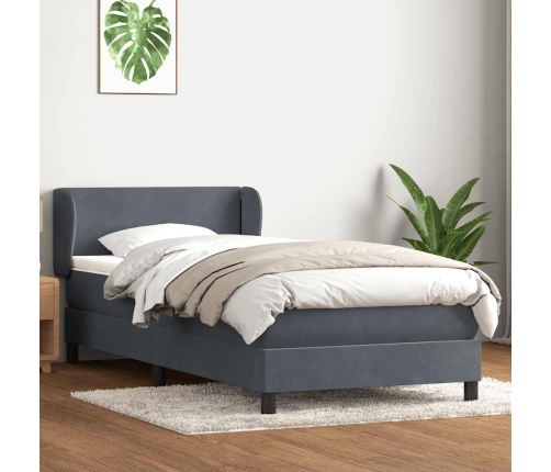 Cama box spring con colchón terciopelo gris oscuro 90x210 cm