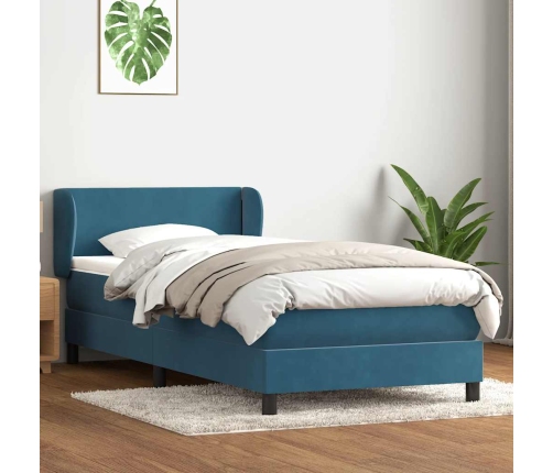 Cama box spring con colchón terciopelo azul oscuro 90x210 cm