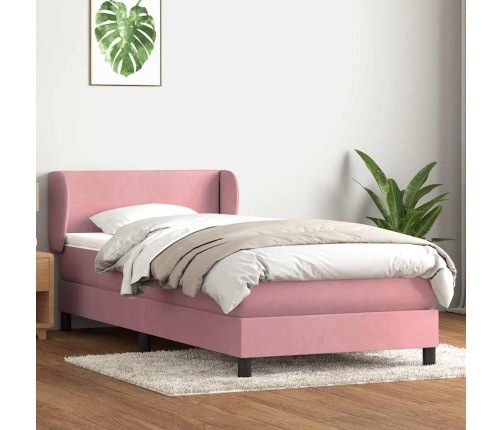 Cama box spring con colchón terciopelo rosa 90x210 cm