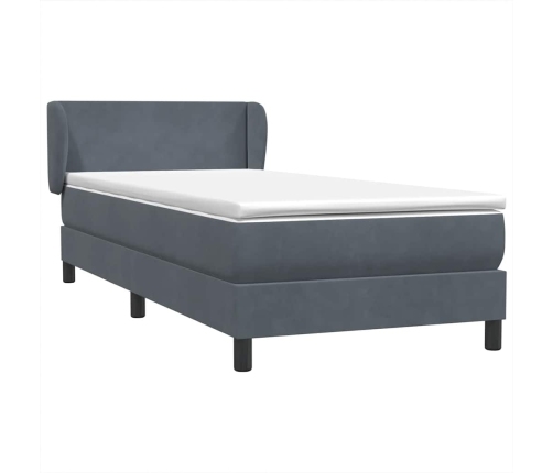 Cama box spring con colchón terciopelo gris oscuro 100x210 cm