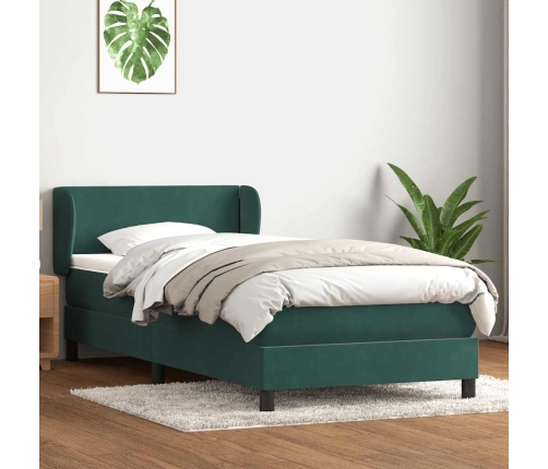 Cama box spring con colchón terciopelo verde oscuro 100x210 cm