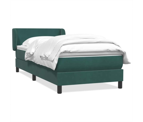 Cama box spring con colchón terciopelo verde oscuro 100x210 cm