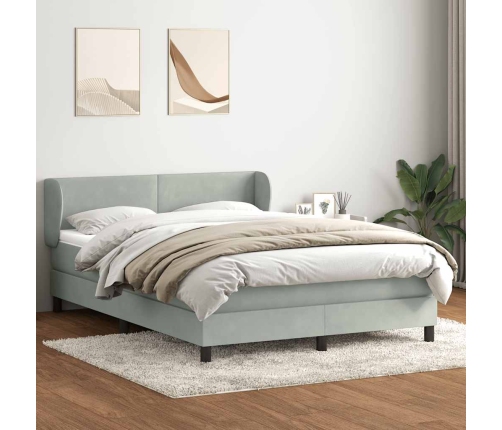 Cama box spring con colchón terciopelo gris claro 140x210 cm