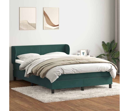 Cama box spring con colchón terciopelo verde oscuro 140x210 cm