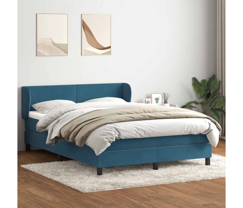 Cama box spring con colchón terciopelo azul oscuro 140x210 cm