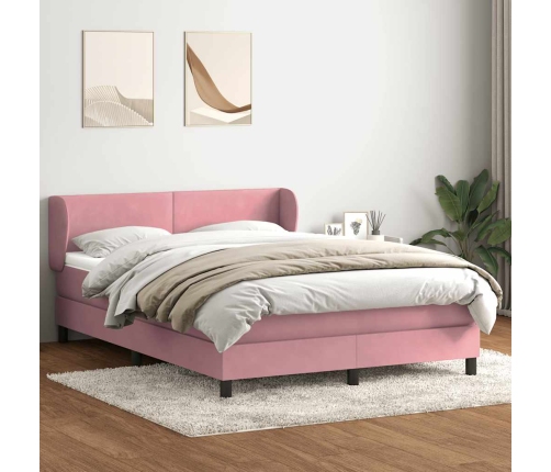 Cama box spring con colchón terciopelo rosa 140x210 cm