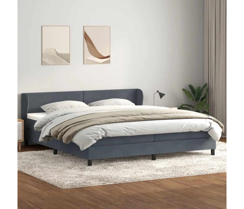 Cama box spring con colchones terciopelo gris oscuro 180x210 cm