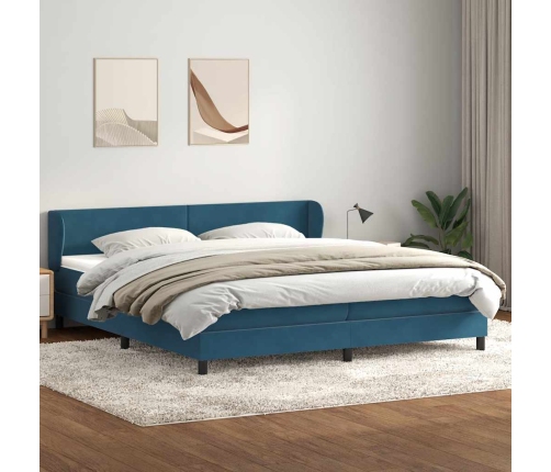 Cama box spring con colchones terciopelo azul oscuro 180x210 cm