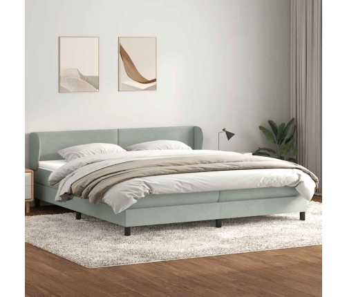 Cama box spring con colchones terciopelo gris claro 200x210 cm