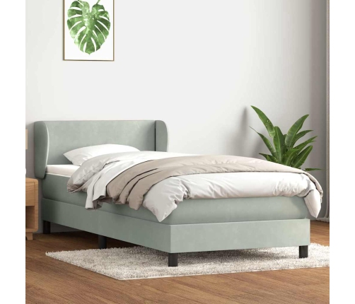 Cama box spring con colchón terciopelo gris claro 80x220 cm