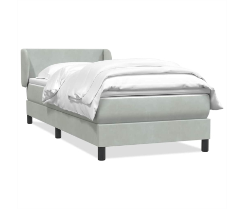 Cama box spring con colchón terciopelo gris claro 80x220 cm