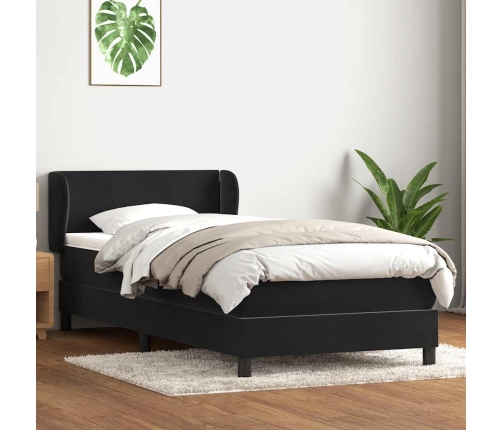 Cama box spring con colchón cuero sintético negro 80x220 cm