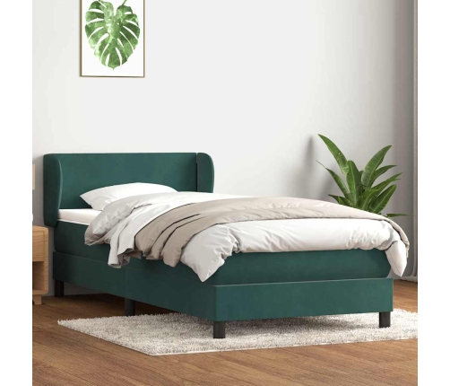 Cama box spring con colchón terciopelo verde oscuro 80x220 cm