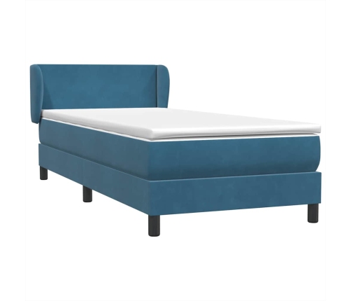 Cama box spring con colchón terciopelo azul oscuro 80x220 cm