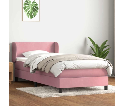 Cama box spring con colchón terciopelo rosa 80x220 cm