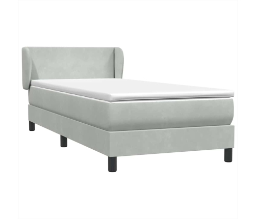 Cama box spring con colchón terciopelo gris claro 90x220 cm