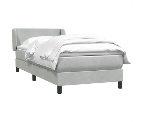 Cama box spring con colchón terciopelo gris claro 90x220 cm