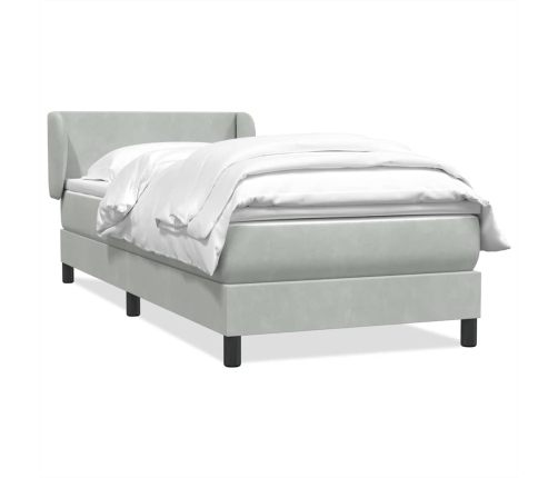 Cama box spring con colchón terciopelo gris claro 90x220 cm