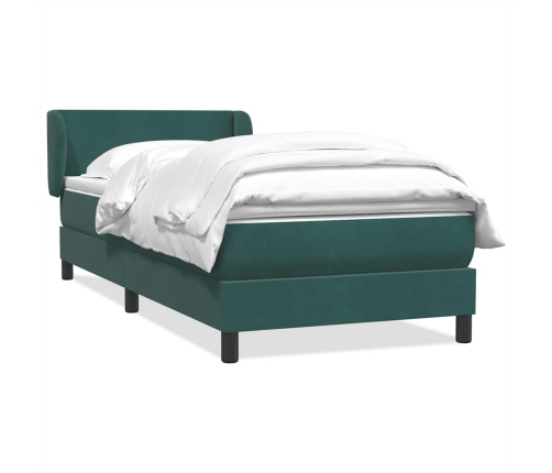 Cama box spring con colchón terciopelo verde oscuro 90x220 cm