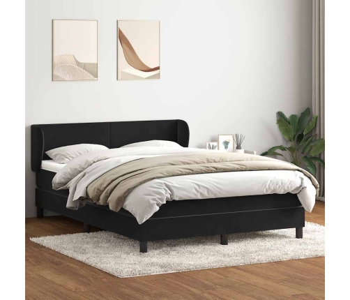 Cama box spring con colchón terciopelo negro 140x220 cm