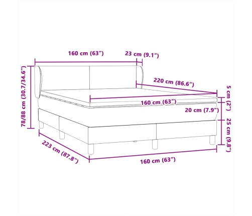 Cama box spring con colchón terciopelo verde oscuro 160x220 cm