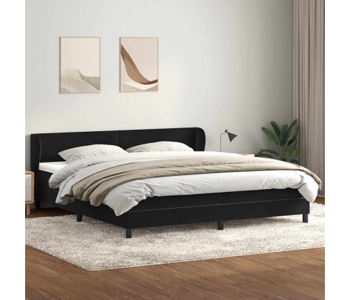 Cama box spring con colchones terciopelo negro 200x220 cm