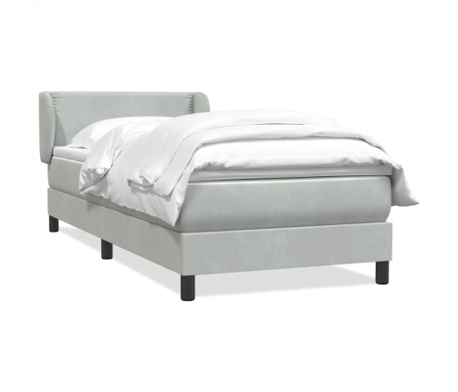 Cama box spring con colchón terciopelo gris claro 80x210 cm