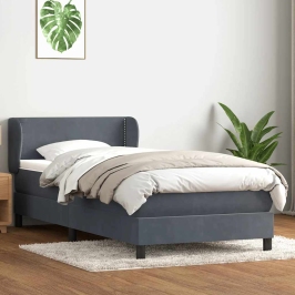 Cama box spring con colchón terciopelo gris oscuro 80x210 cm