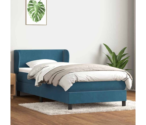 Cama box spring con colchón terciopelo azul oscuro 80x210 cm