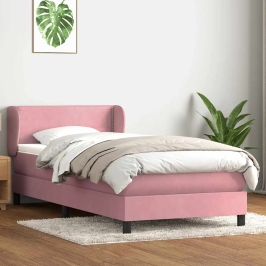 Cama box spring con colchón terciopelo rosa 80x210 cm