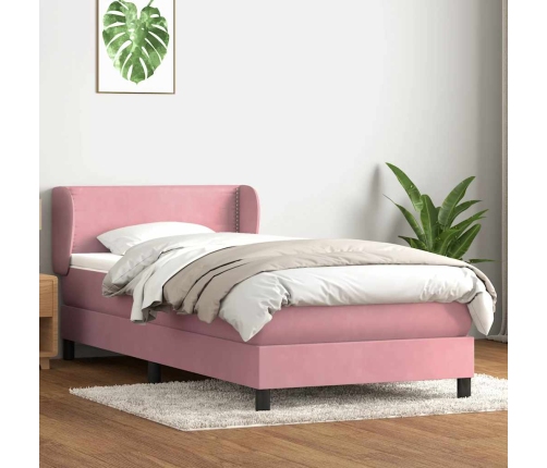 Cama box spring con colchón terciopelo rosa 80x210 cm