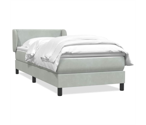 Cama box spring con colchón terciopelo gris claro 90x210 cm