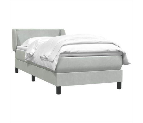 Cama box spring con colchón terciopelo gris claro 90x210 cm