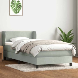 Cama box spring con colchón terciopelo gris claro 90x210 cm