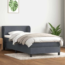 Cama box spring con colchón terciopelo gris oscuro 90x210 cm